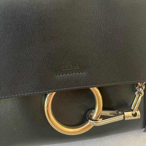 Chloe Faye Day Shoulder Bag Black with Gold Detail - Picture 2 of 13